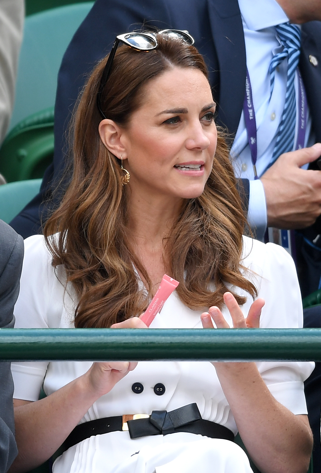 Celebrities Attend Wimbledon 2019 LONDON, ENGLAND - JULY 02: Catherine, Duchess of Cambridge attends day two of the Wimbledon Tennis Championships at All England Lawn Tennis and Croquet Club on July 02, 2019 in London, England. (Photo by Karwai Tang/Getty Images)