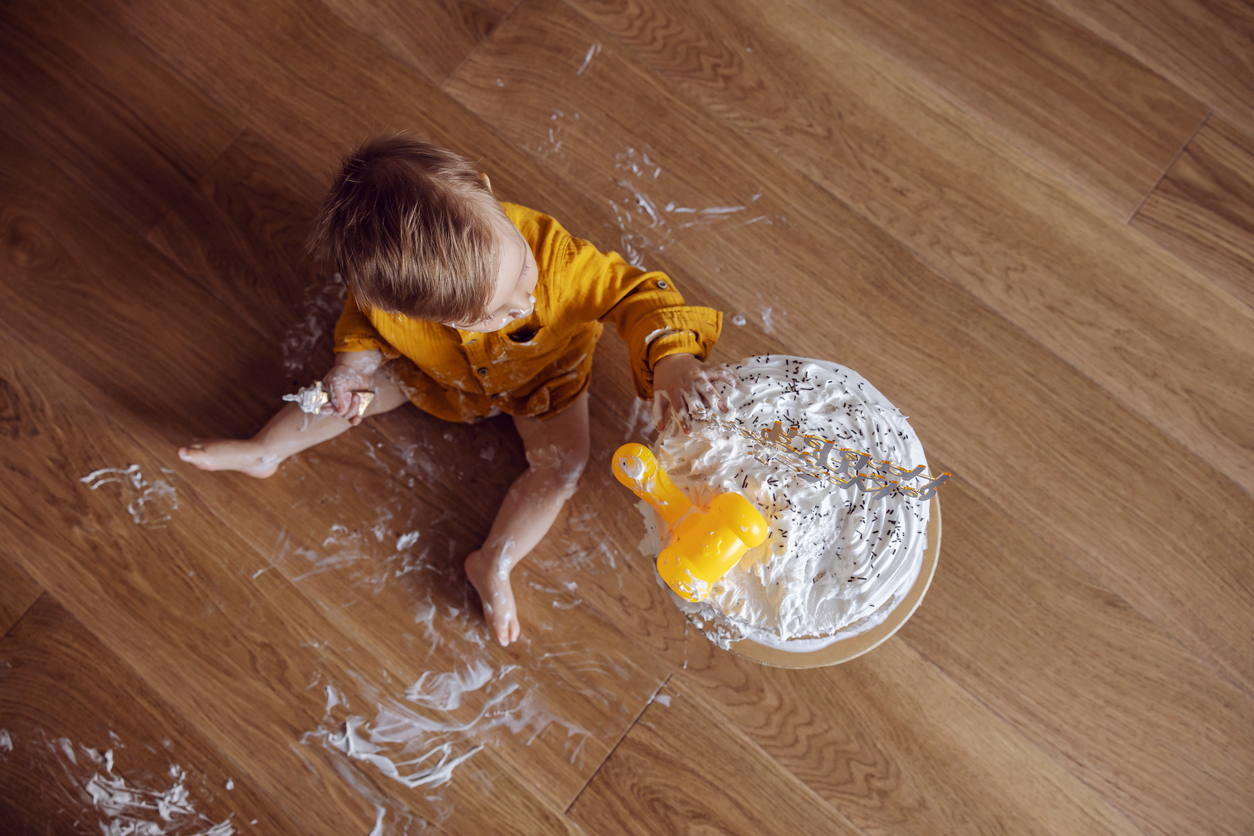Toddler playing with cake Toddler playing with cake