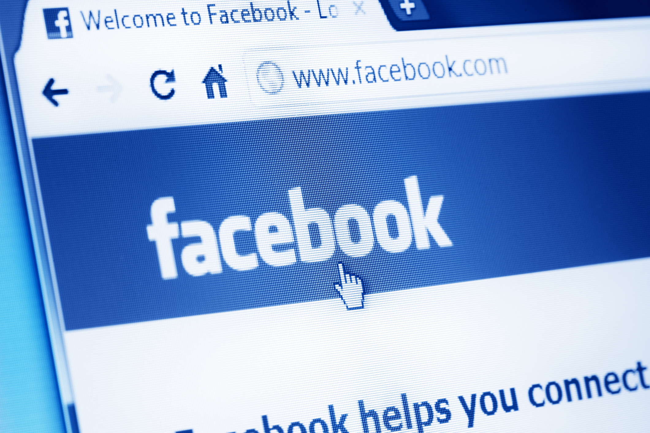 Facebook main webpage on the browser Facebook main webpage on the browser